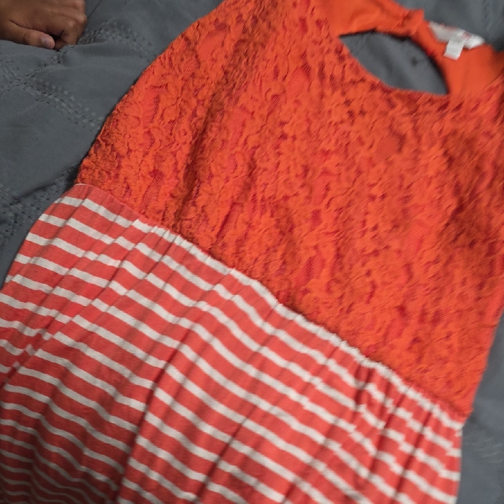 Charming Charlie Orange and White Striped Lace Dress